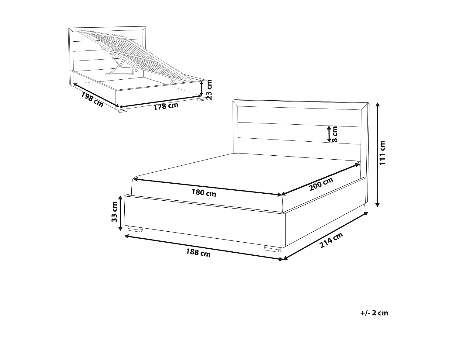 Lit ottoman Tissu ROUEN 180 x 200 cm Beige clair