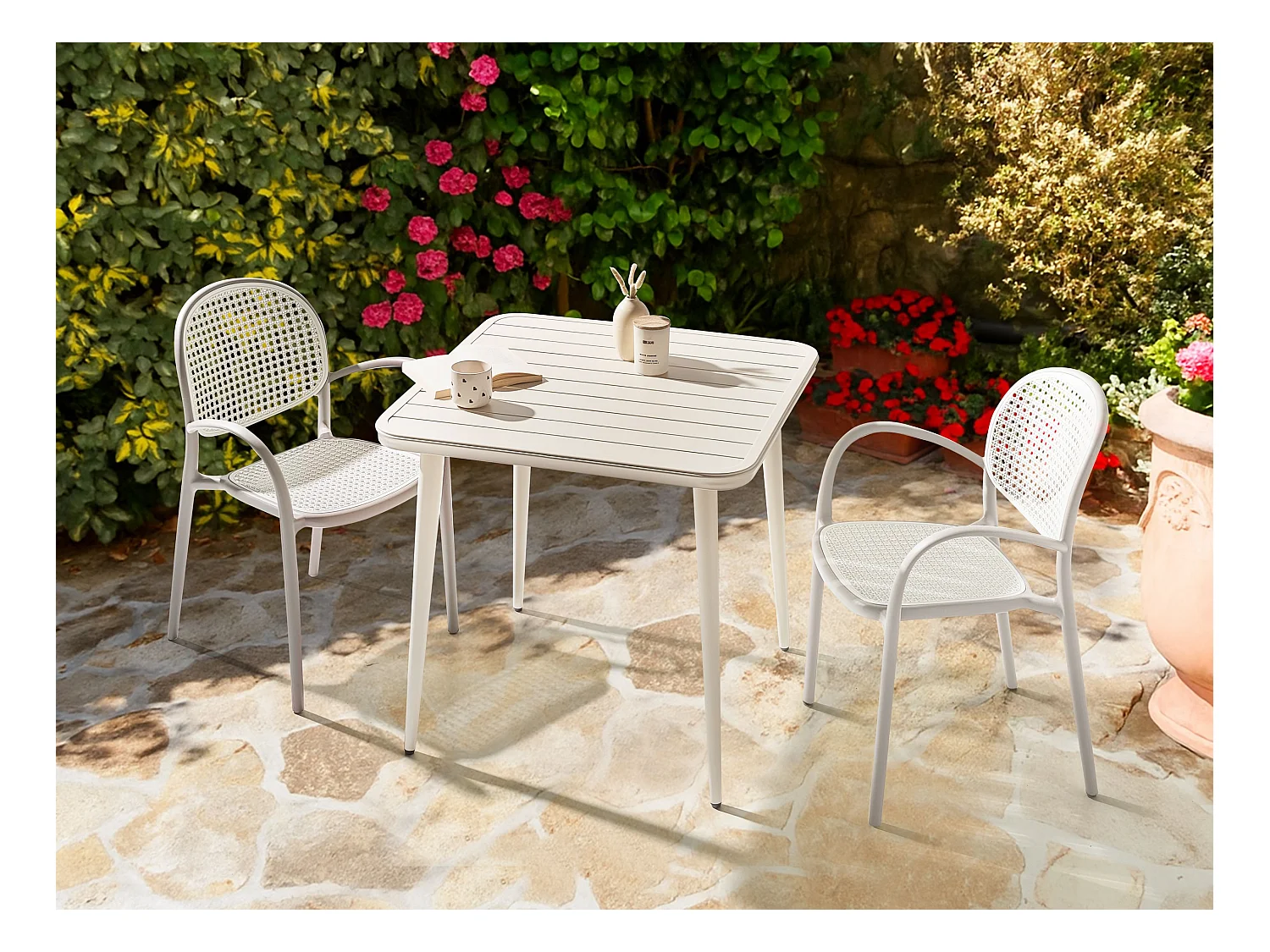 Table de salle à manger de jardin NATURNO 80 cm 80 cm Métal Beige clair