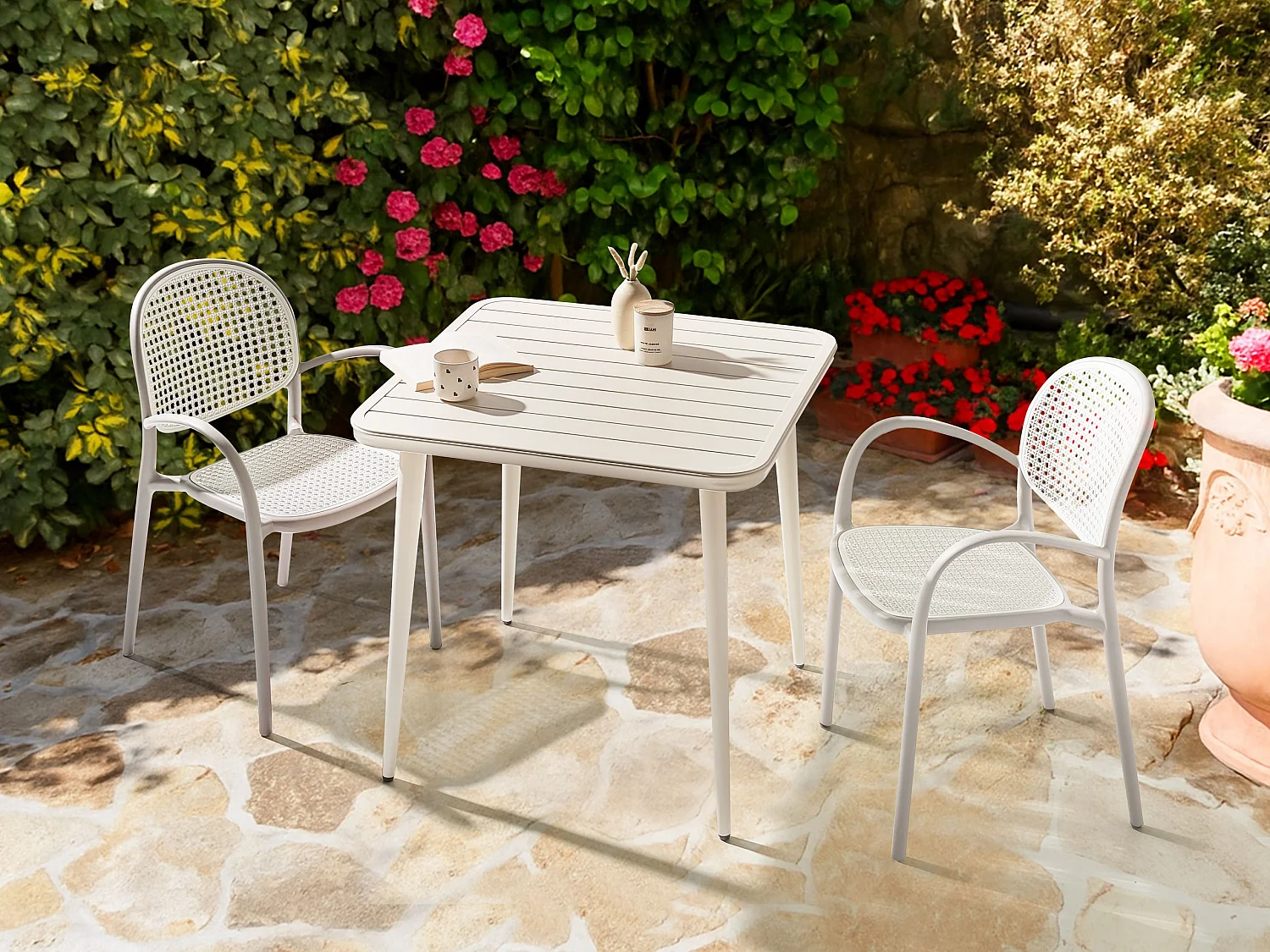 Table de salle à manger de jardin NATURNO 80 cm 80 cm Métal Beige clair
