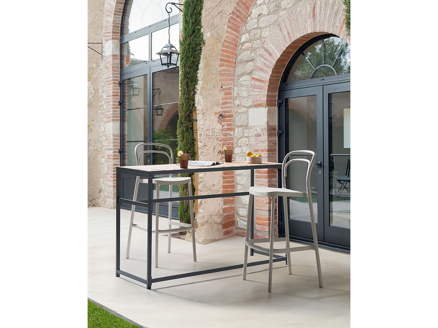 Lot de 2 chaises de bar de jardin PORANO Beige