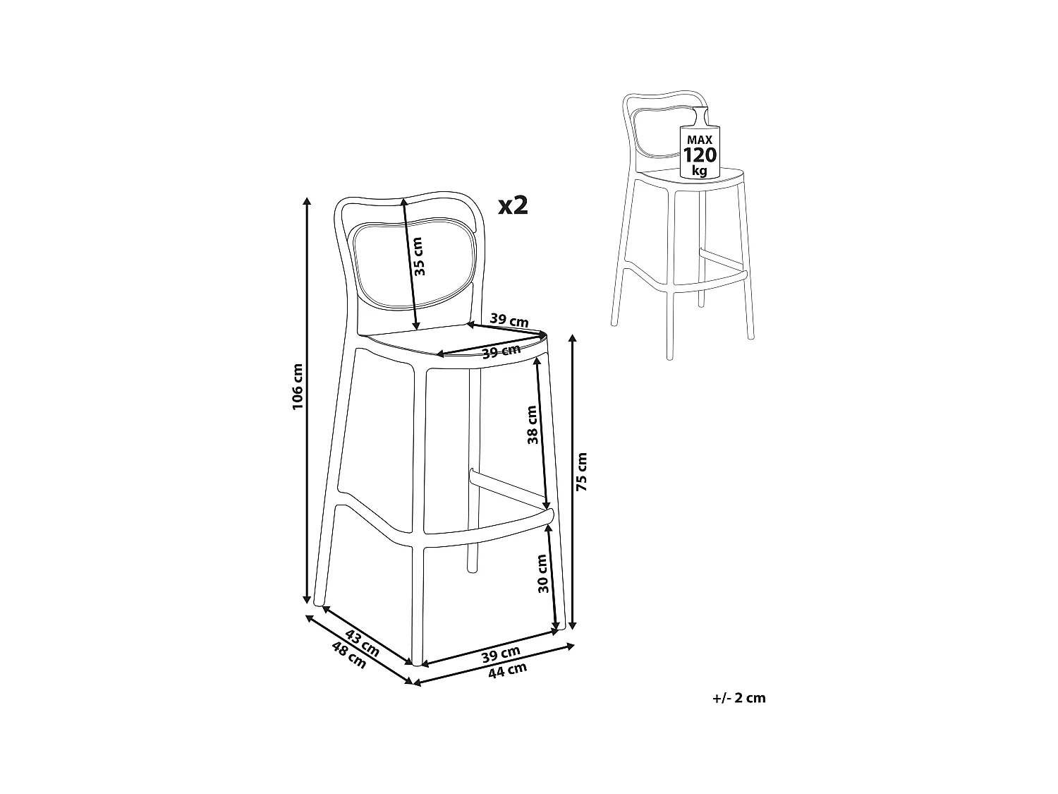 Lot de 2 chaises de bar de jardin CELLENO Noir