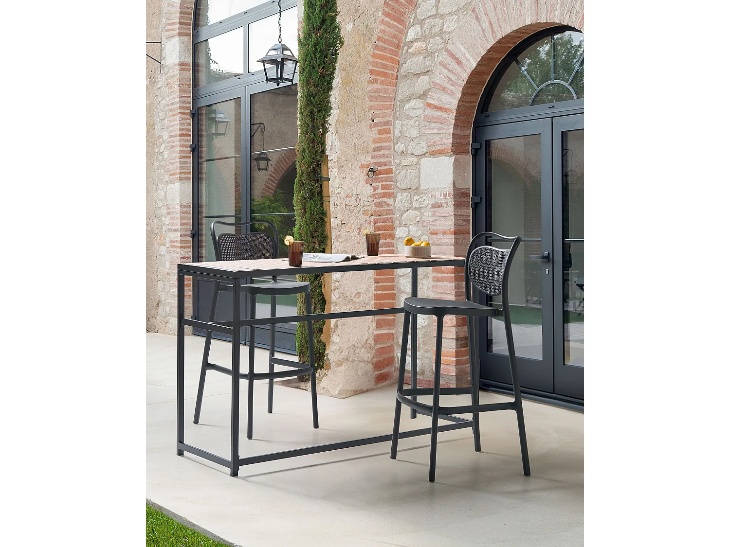 Set of 2 Garden Bar Chairs CELLENO Black