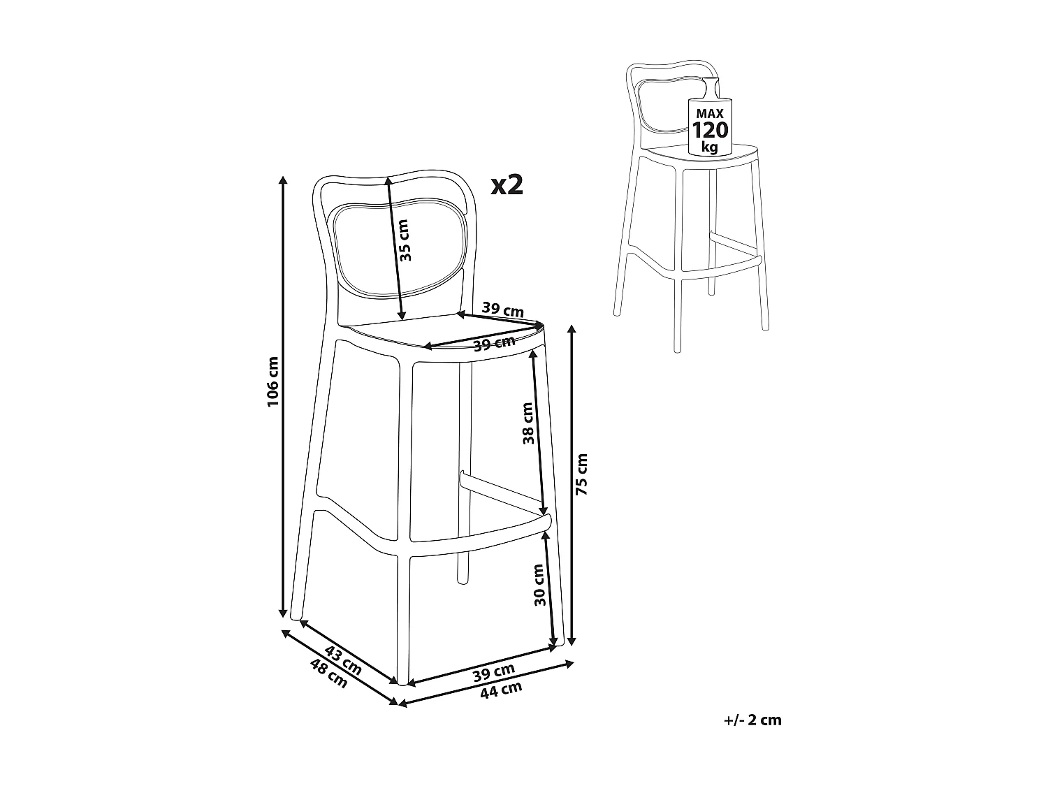 Lot de 2 chaises de bar de jardin CELLENO Noir