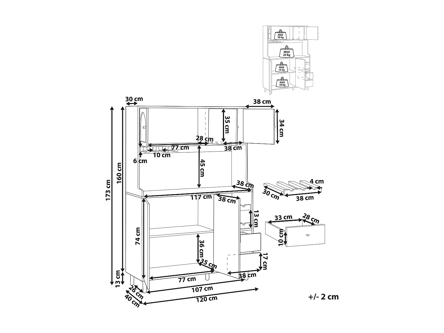 Buffet de cuisine CAMPBELLTON 120 cm Marron clair