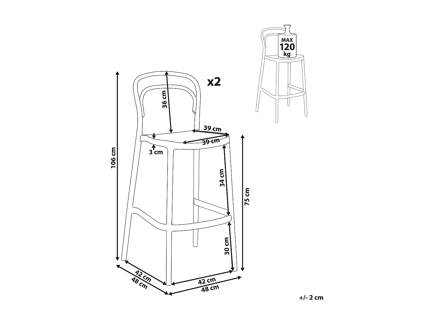 Lot de 2 chaises de bar de jardin PORANO Noir