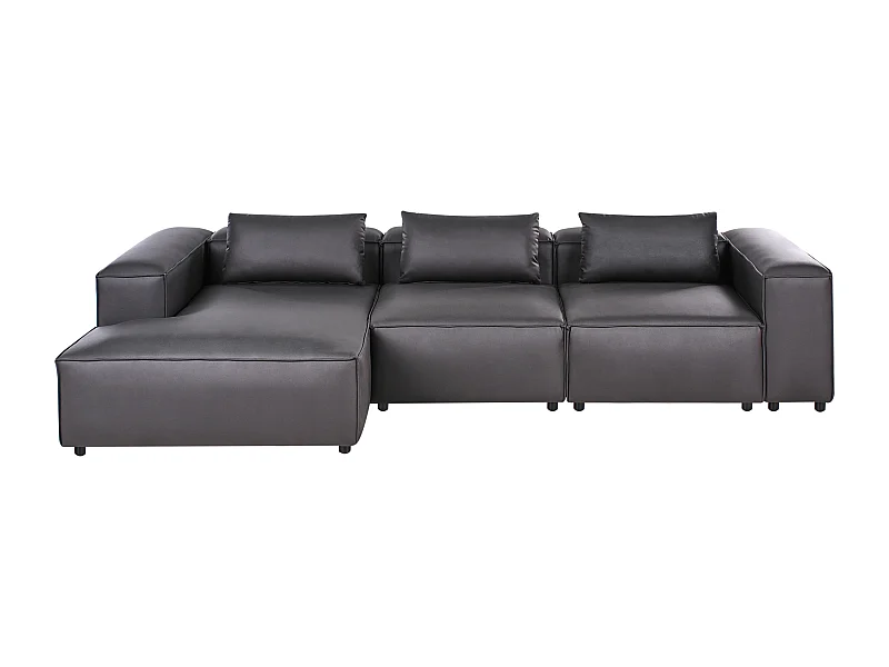 Canapé d'angle modulable 4 places BRANDE Cuir PU Noir Côté droit