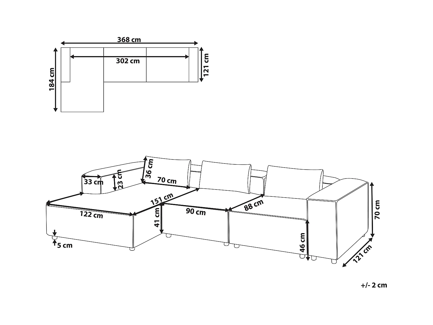 Canapé d'angle modulable 4 places BRANDE Cuir PU Noir Côté droit