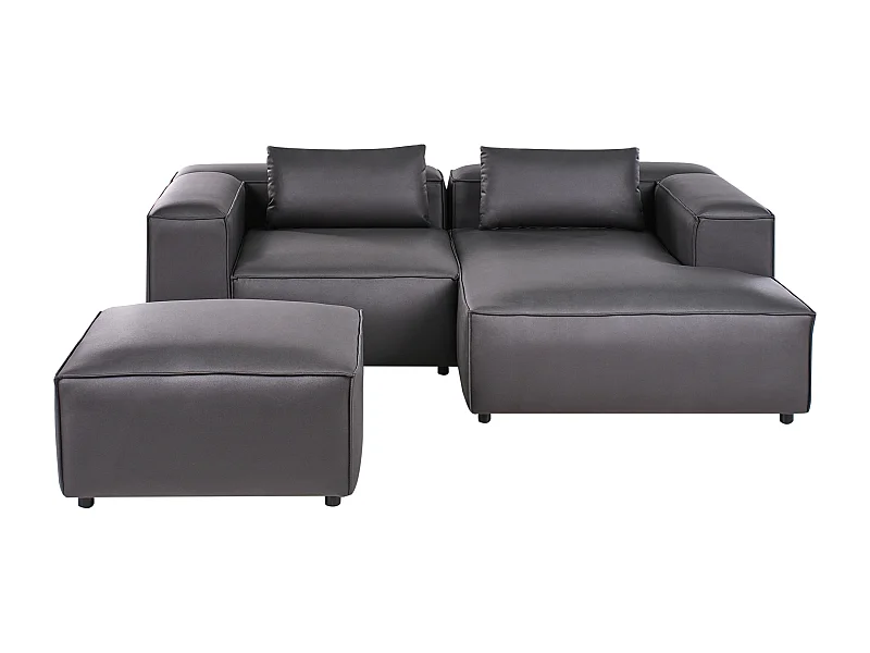 Canapé d'Angle à droite Modulaire Moderne 2 Places en Cuir PU avec Ottoman Pouf Repose-Pieds Noir Brande