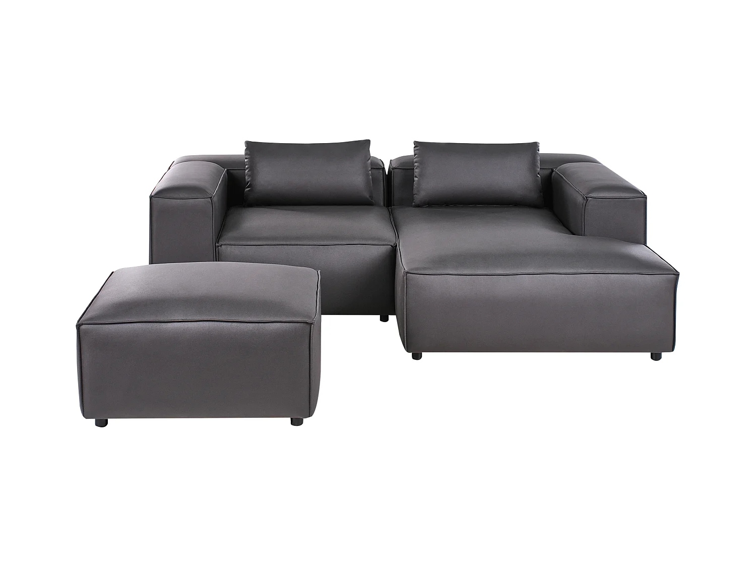 Canapé d'Angle à droite Modulaire Moderne 2 Places en Cuir PU avec Ottoman Pouf Repose-Pieds Noir Brande