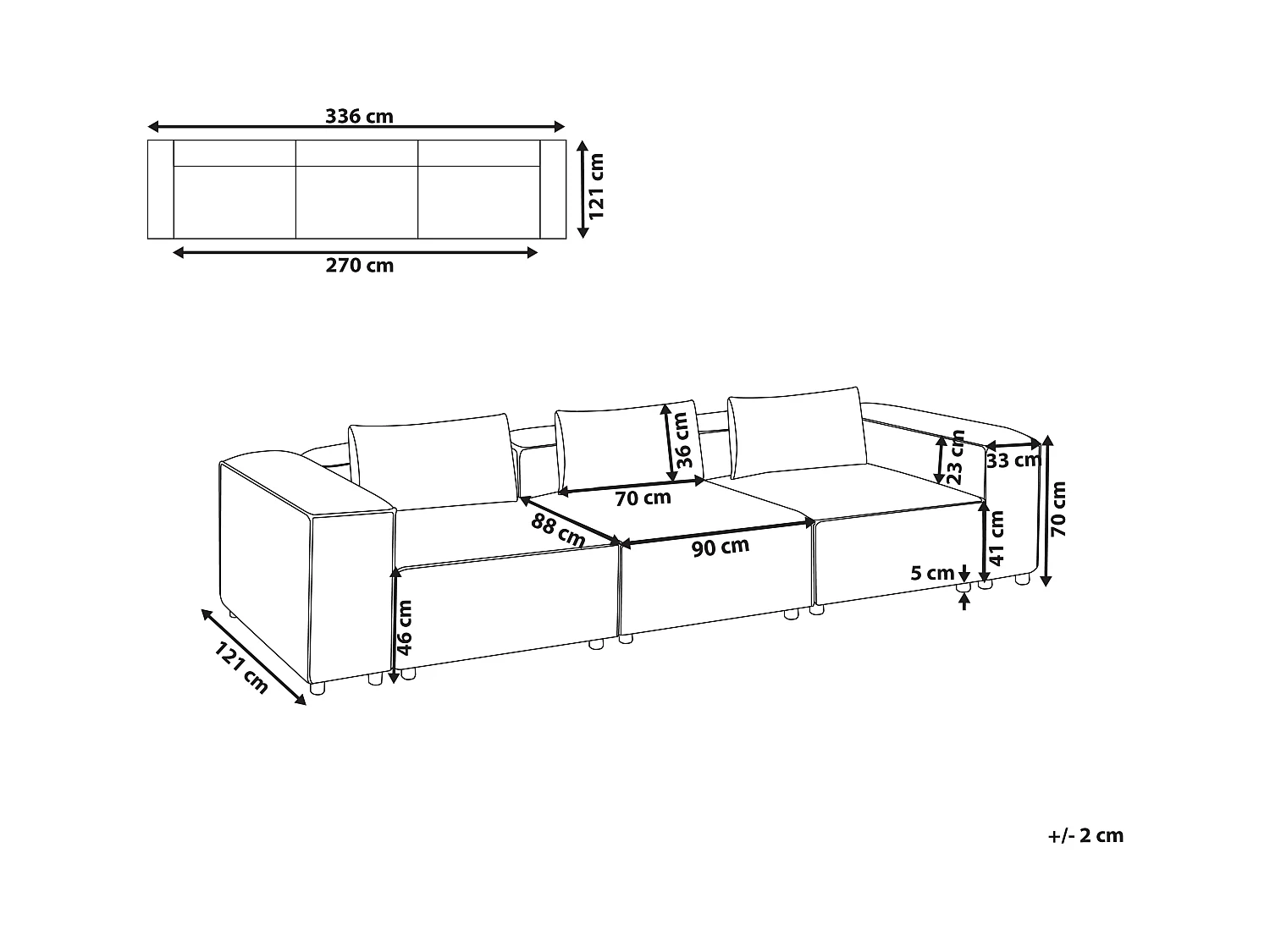Canapé modulable 3 places BRANDE Cuir PU Noir