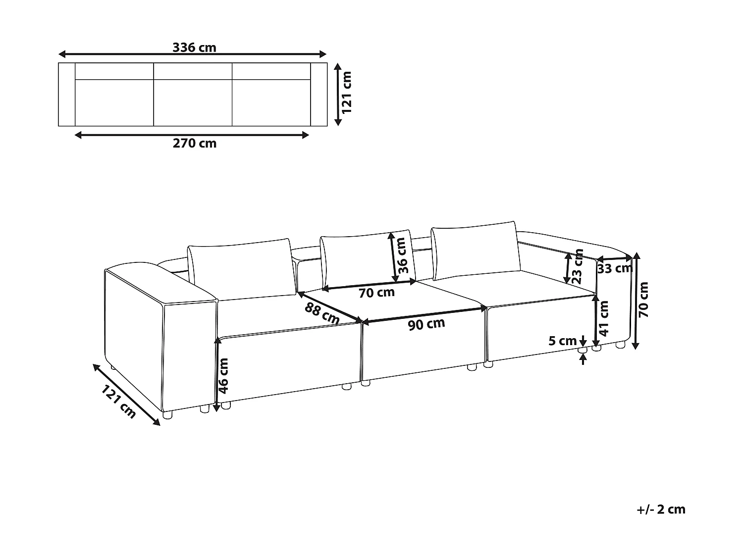 Canapé modulable 3 places BRANDE Cuir PU Noir