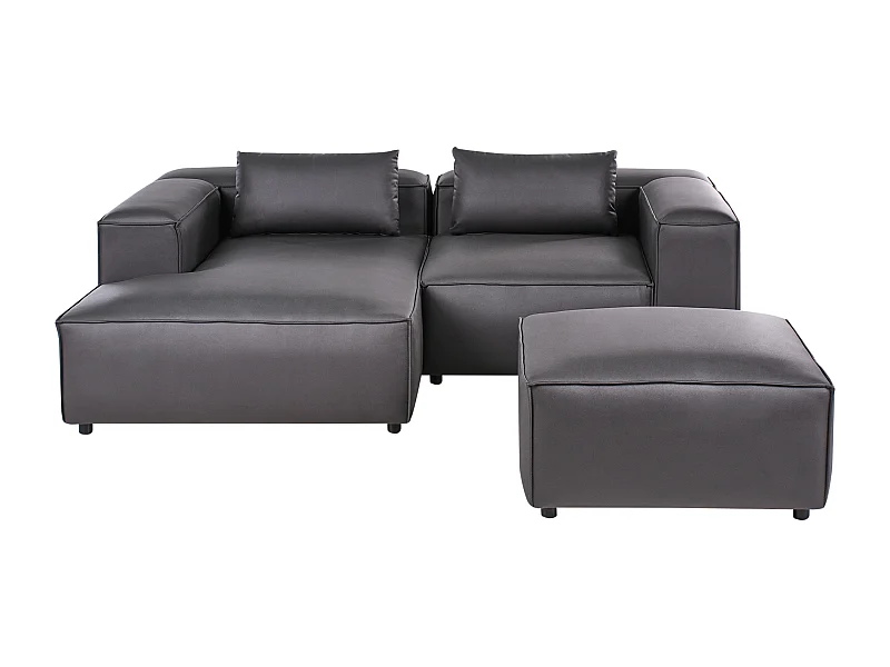Canapé d'Angle à gauche Modulaire Moderne 2 Places en Cuir PU avec Ottoman Pouf Repose-Pieds Noir Brande