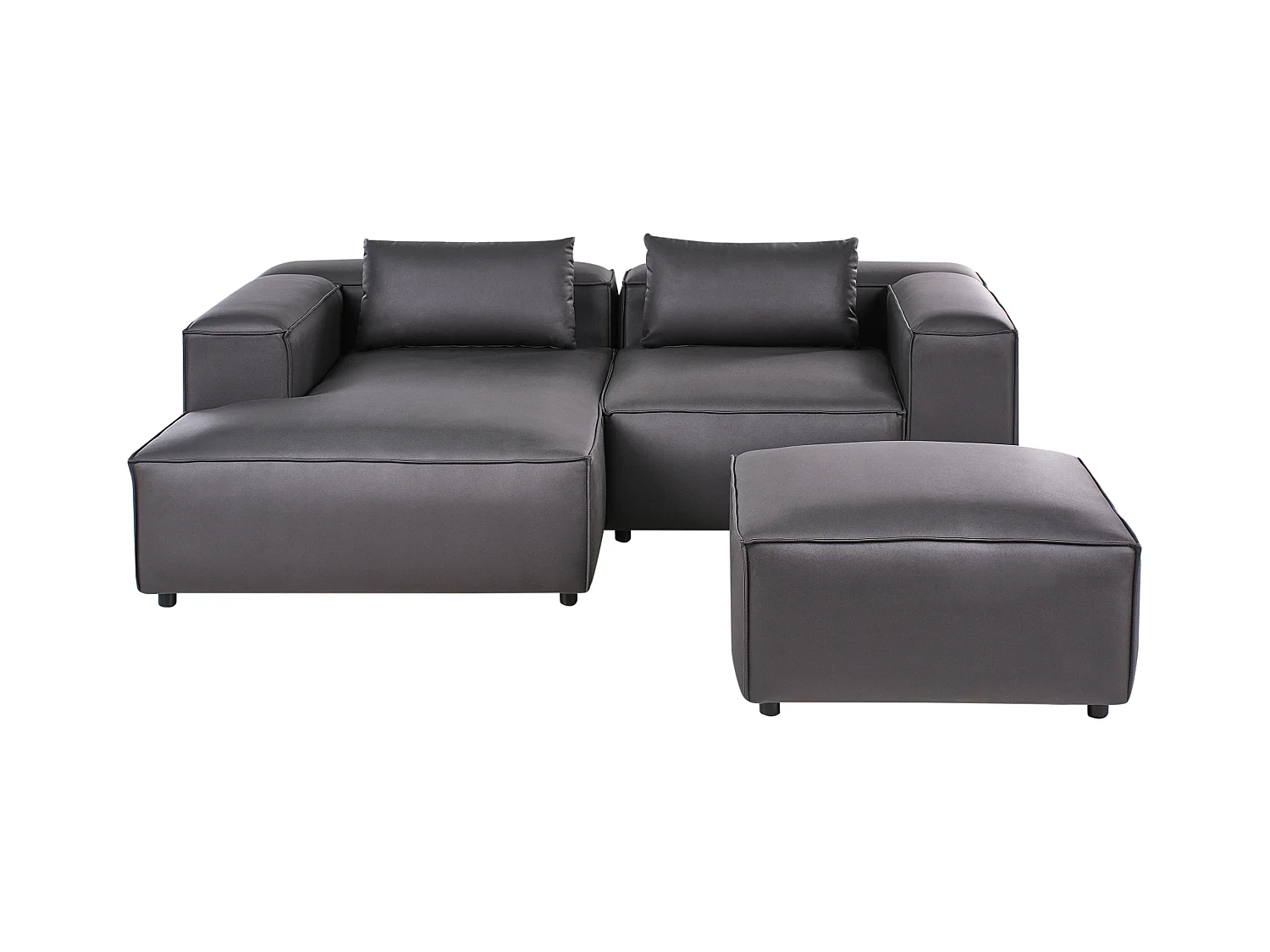 Canapé d'Angle à gauche Modulaire Moderne 2 Places en Cuir PU avec Ottoman Pouf Repose-Pieds Noir Brande