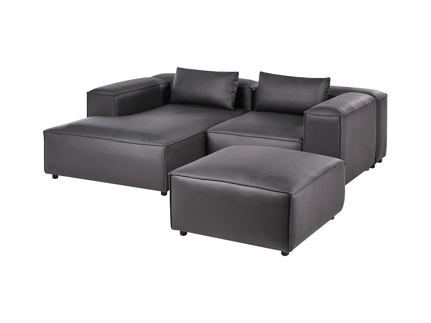 Canapé d'Angle à gauche Modulaire Moderne 2 Places en Cuir PU avec Ottoman Pouf Repose-Pieds Noir Brande