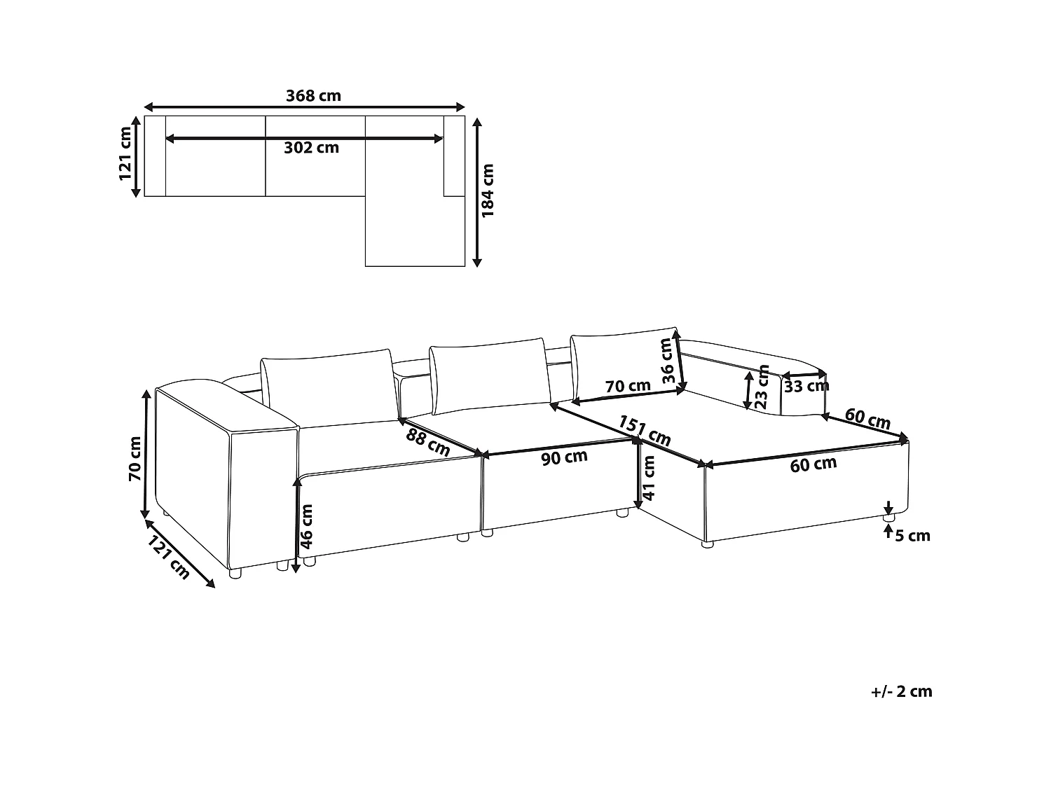 Canapé d'Angle à droite Modulaire Moderne Minimaliste 4 Places en Cuir PU Noir Brande