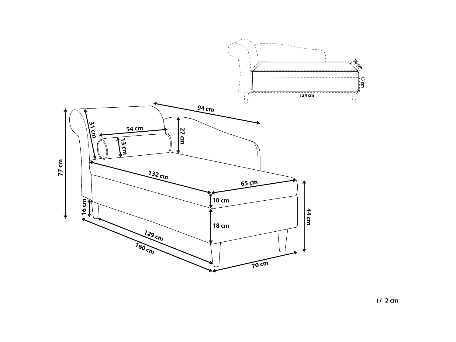 Chaise longue côté droite LUIRO Velours Beige avec rangement