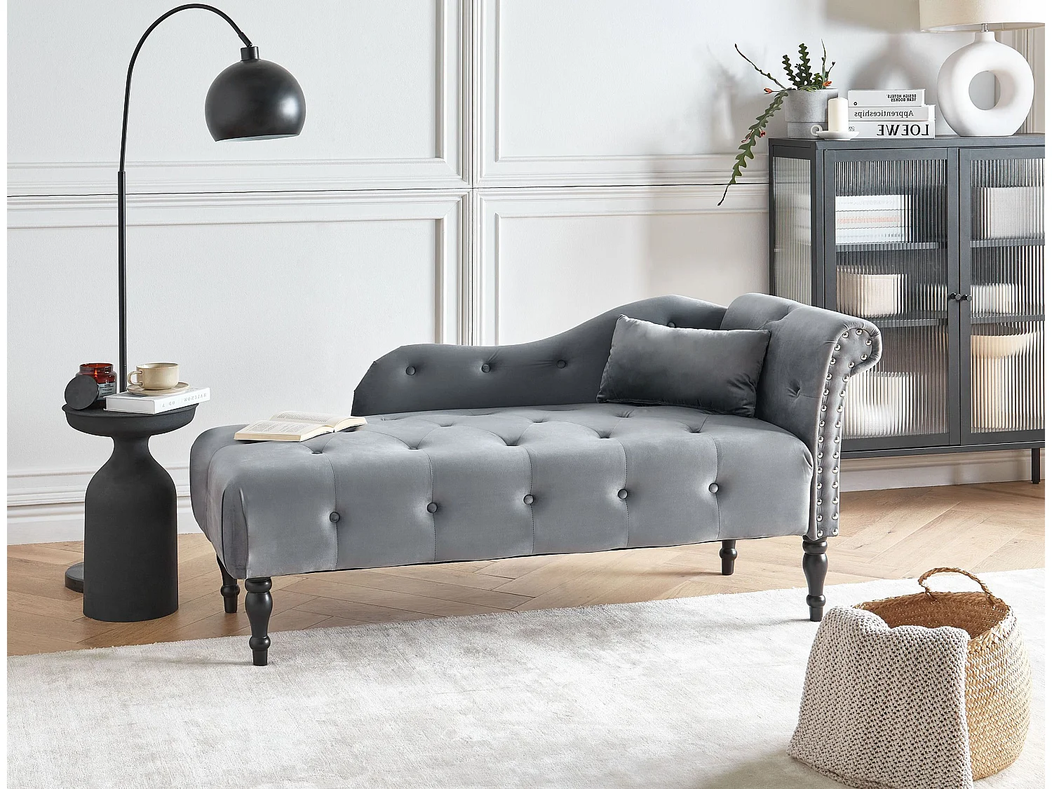 Chaise longue côté droit IVRY Velours Gris