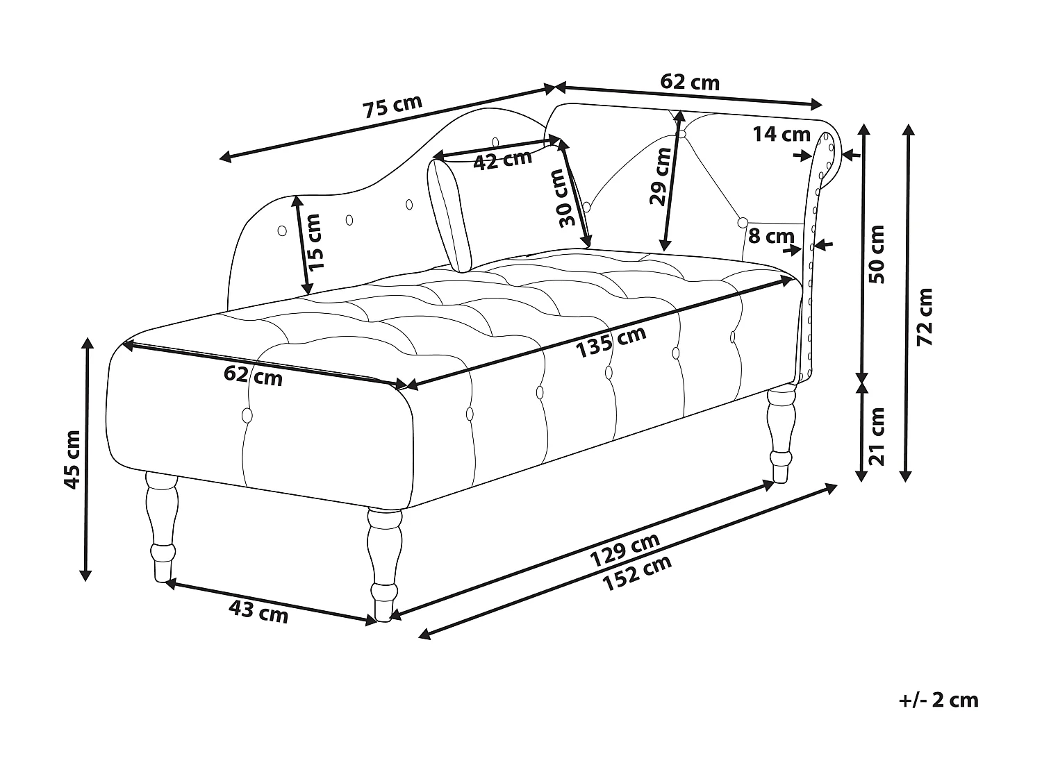 Chaise longue côté droit IVRY Velours Gris