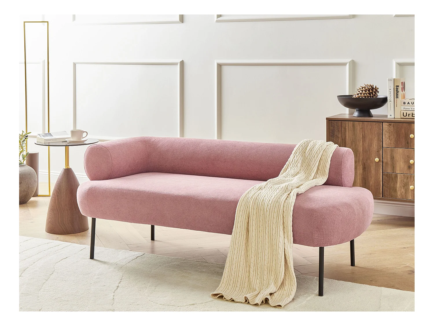 Chaise longue côté droite MIRMANDE Tissu Rose