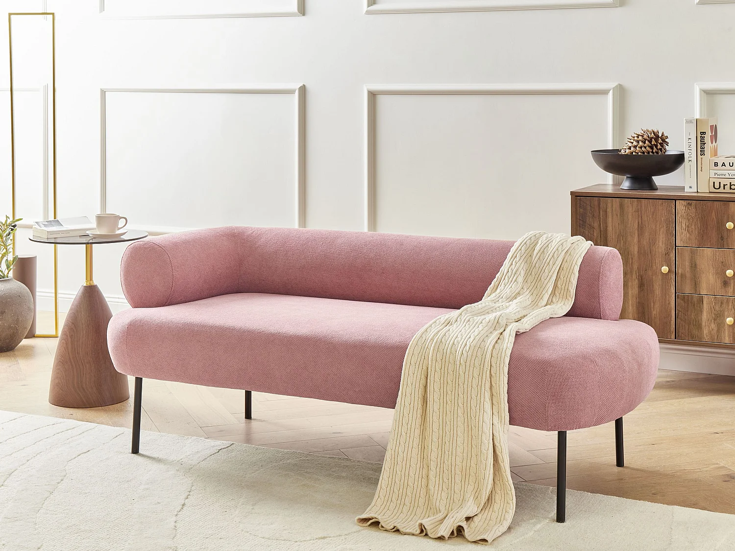 Chaise longue côté droite MIRMANDE Tissu Rose