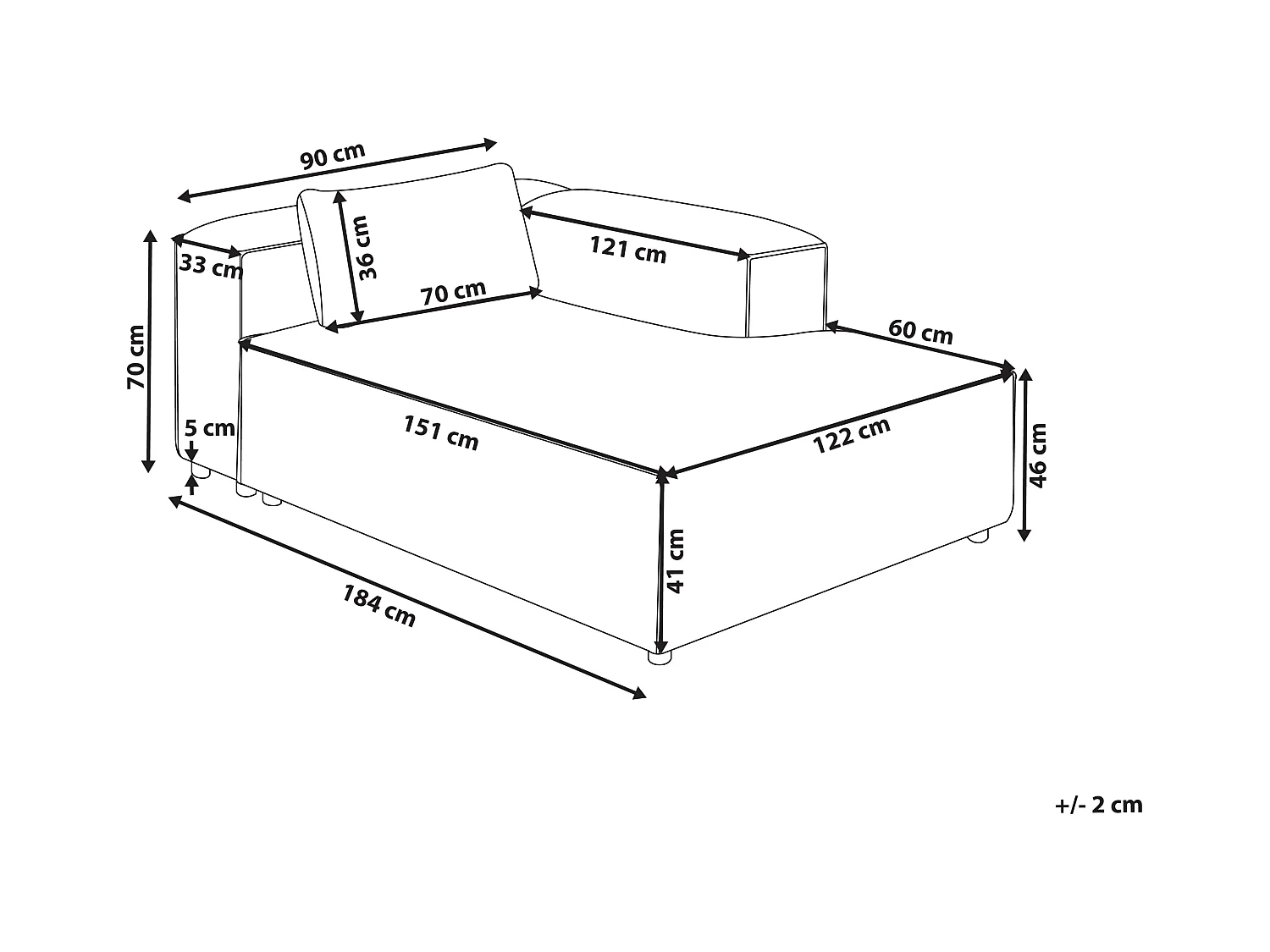 Chaise longue côté droite BRANDE Cuir PU Noir