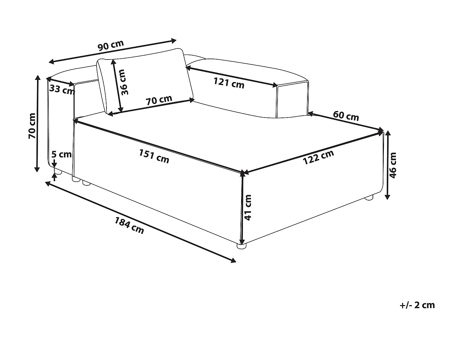 Chaise longue côté droite BRANDE Cuir PU Noir