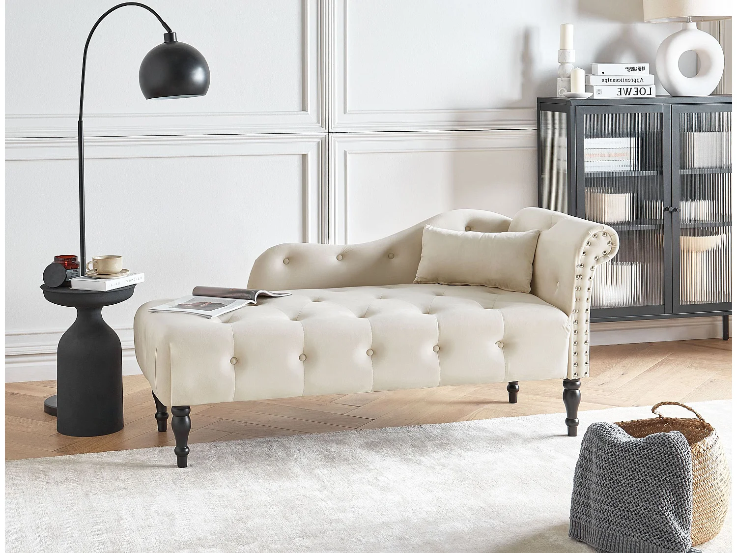 Chaise longue côté droit IVRY Velours Beige clair