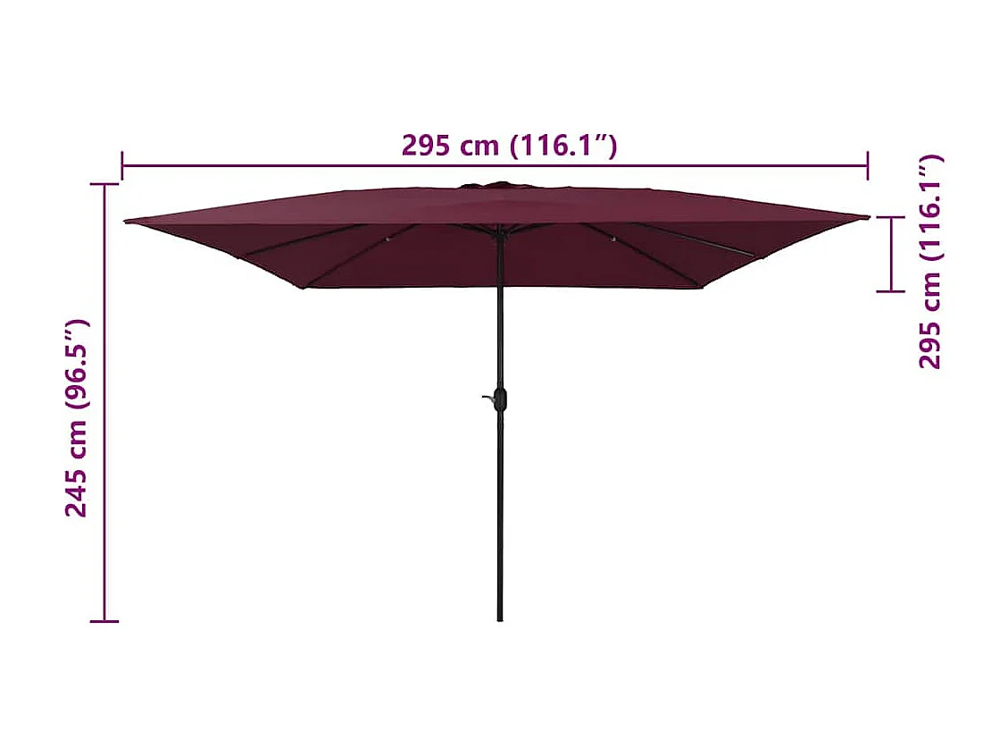 Ombrellone quadrato 295x245 cm Bordeaux