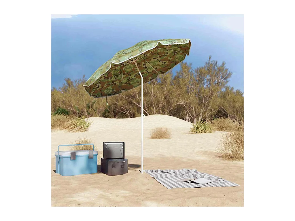 Parasol de Plage avec Poteau en Métal Camouflage 161x193 cm en Polyester