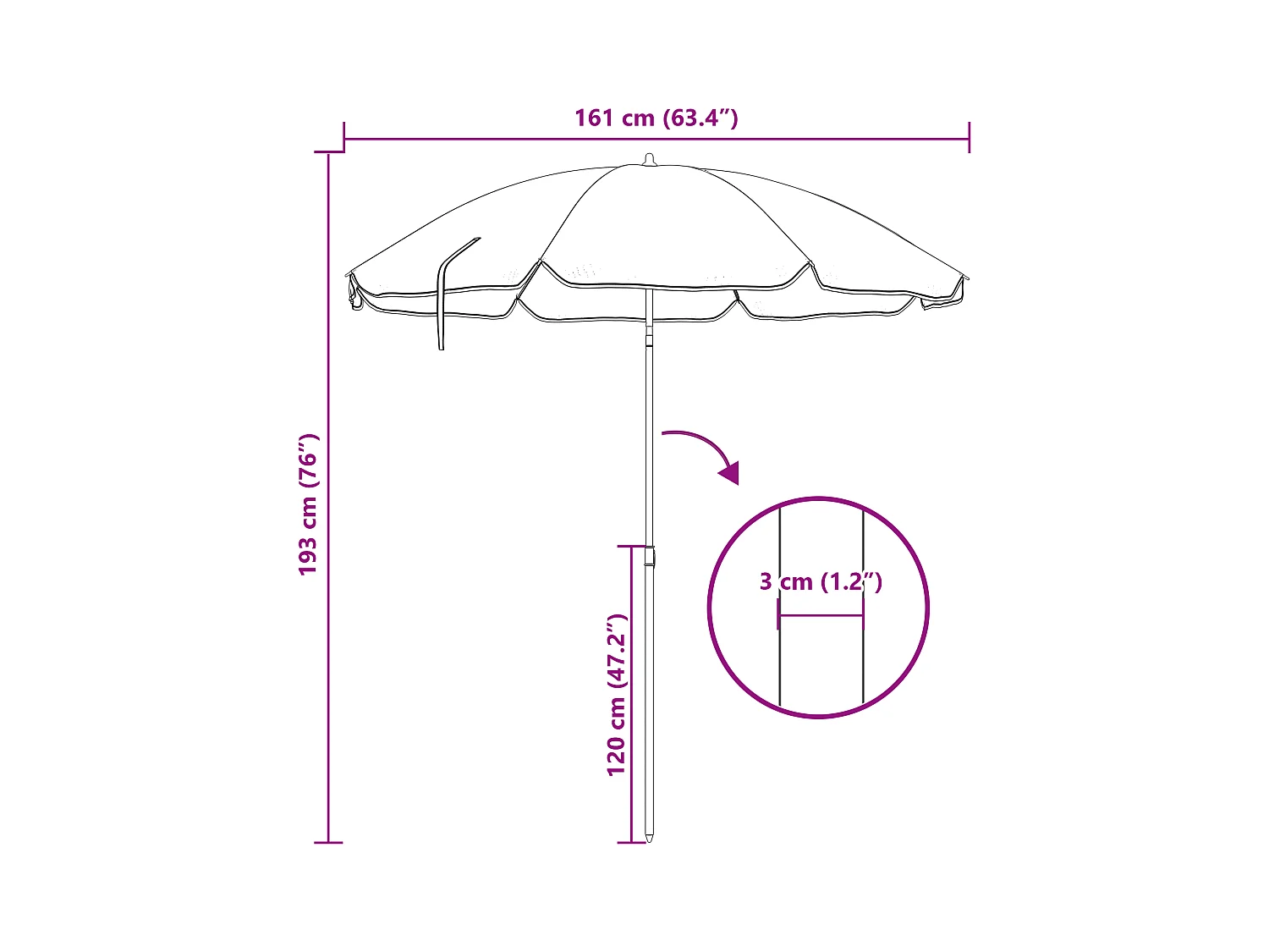 Parasol de Plage avec Poteau en Métal Camouflage 161x193 cm en Polyester