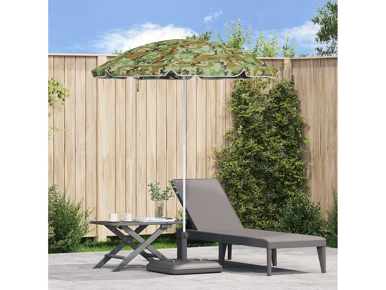 Ombrellone da spiaggia con palo in metallo mimetico 161x193 cm in poliestere