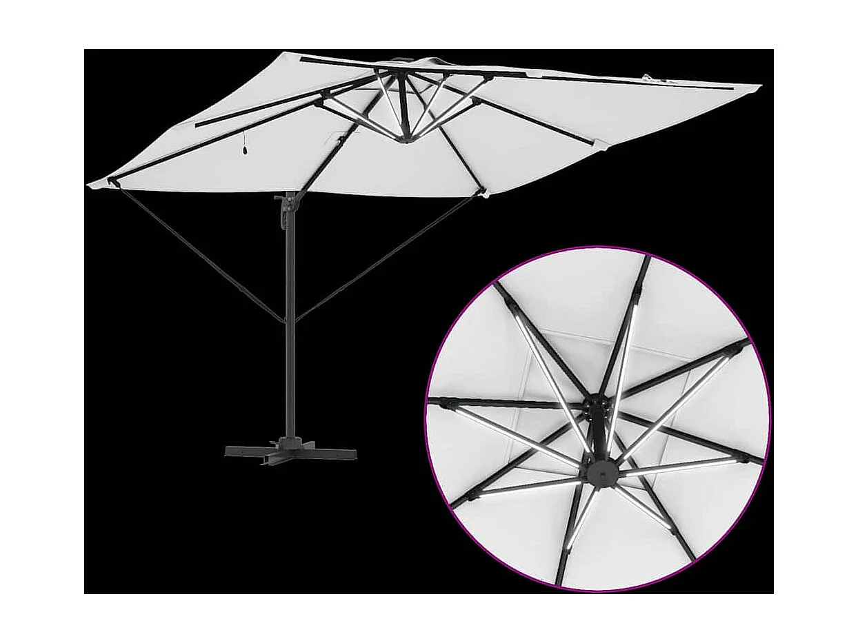 Ombrellone Roma Offset con LED Sabbia 286x285x270 cm Alluminio