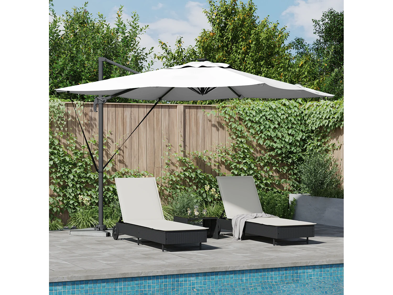 Parasol Déporté Roma avec LEDs Sable 286x285x270 cm Aluminium