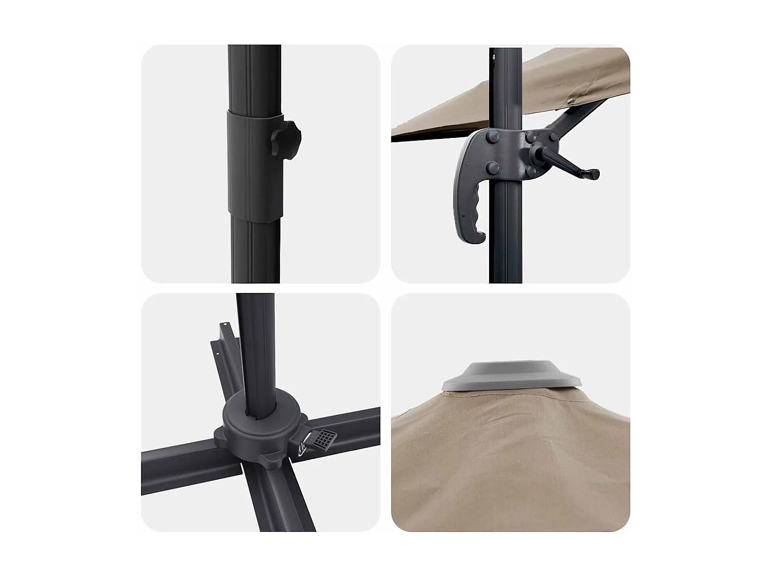 Grande ombrellone offset in poliestere color tortora, grande, moderno, pieghevole