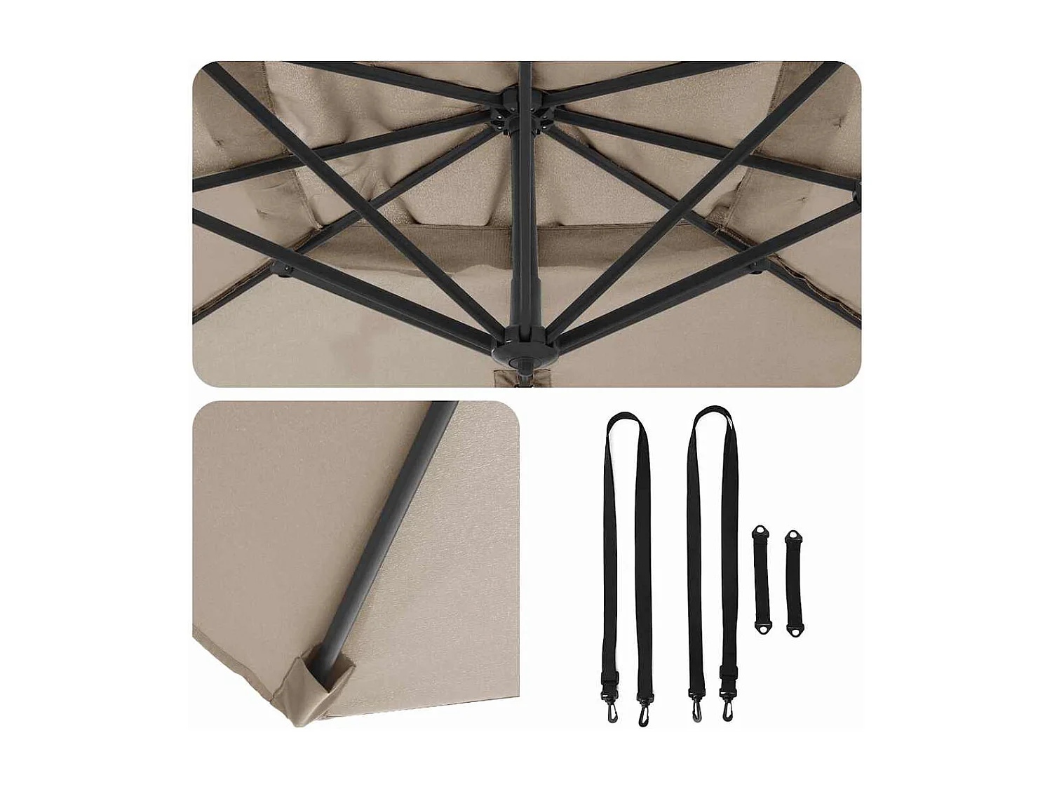 Grande ombrellone offset in poliestere color tortora, grande, moderno, pieghevole