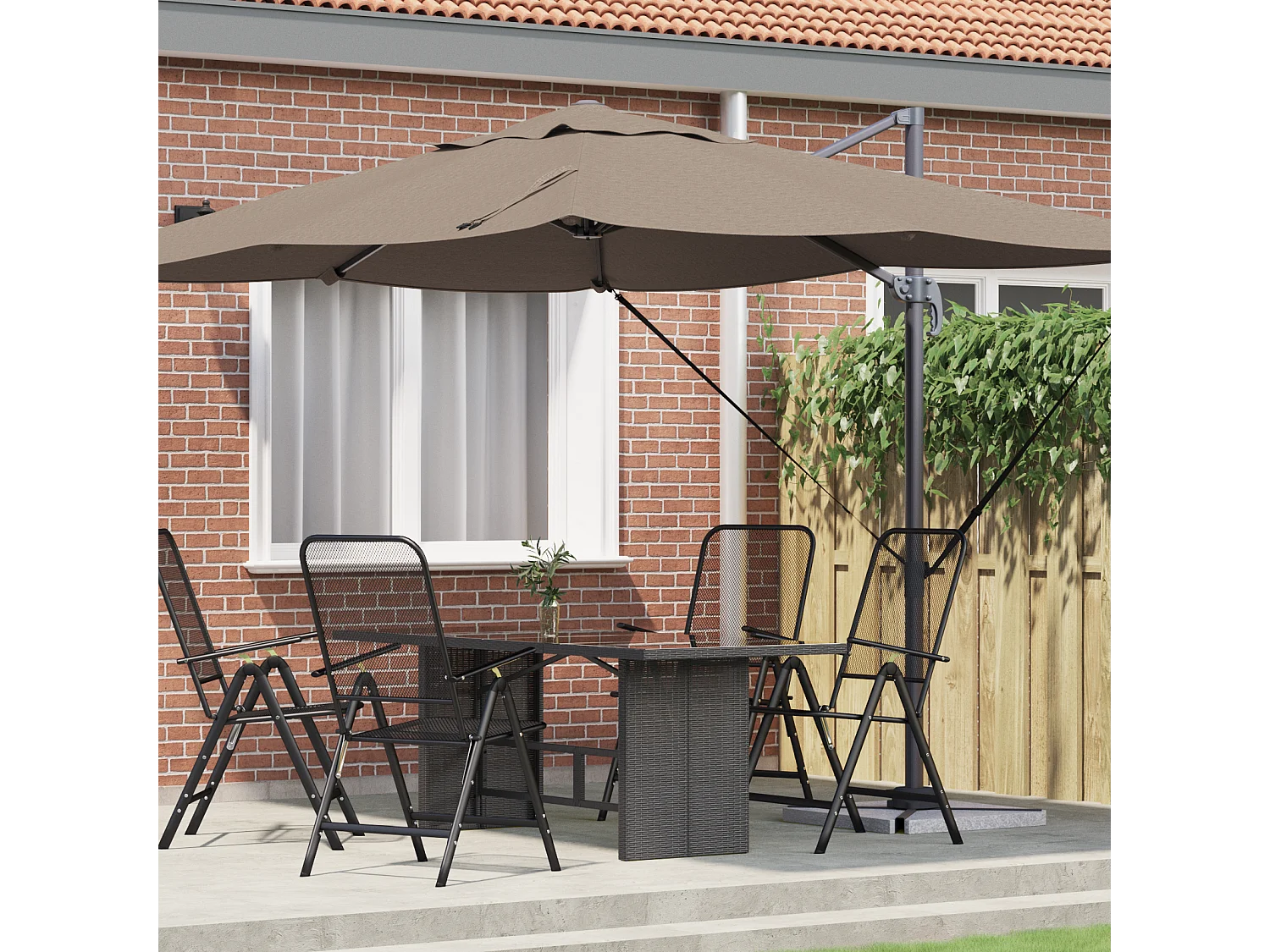 Grand Parasol Déporté Taupe Polyester Grand Pliable Moderne