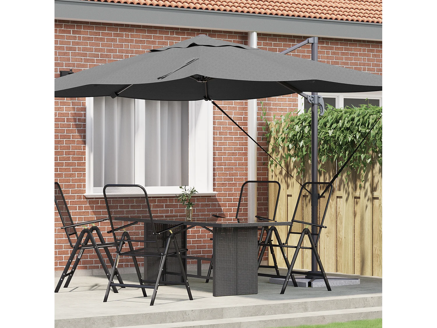 Grande ombrellone a sbalzo in poliestere antracite e acciaio smaltato