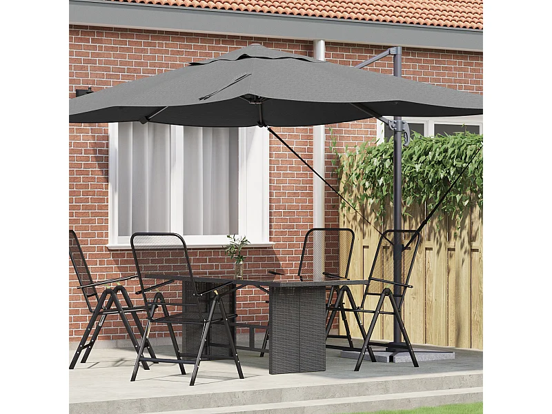 Grande ombrellone a sbalzo in poliestere antracite e acciaio smaltato