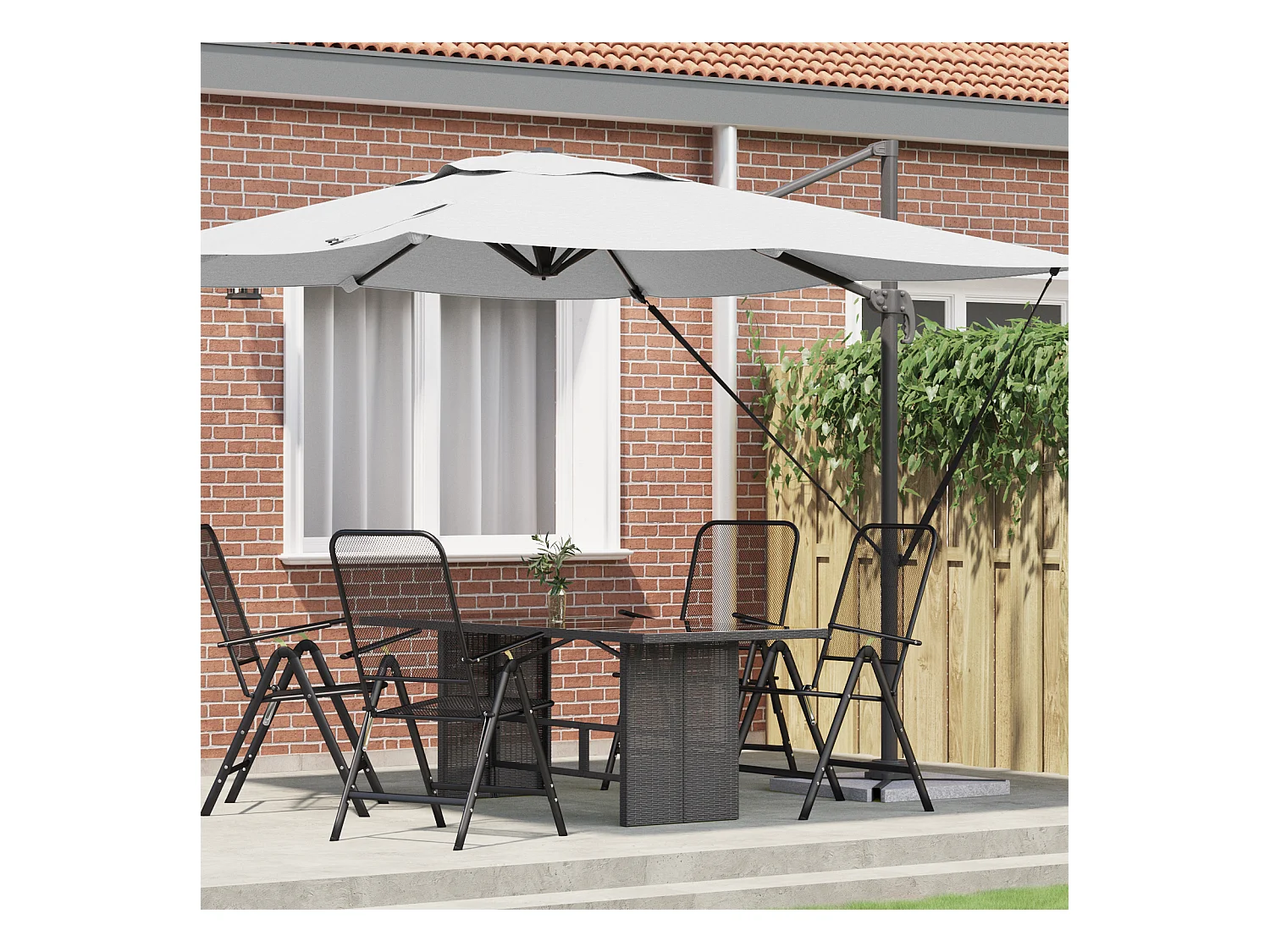 Ombrellone da giardino in poliestere color sabbia, altezza regolabile 3 m