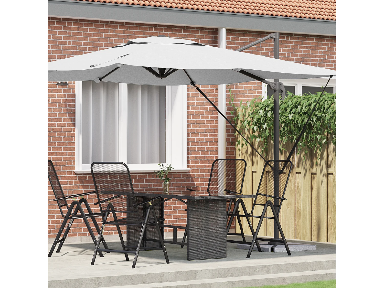 Sombrilla de patio color arena de poliéster con dosel y altura ajustable de 3 m