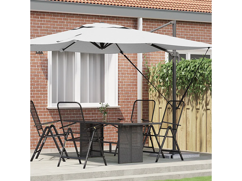 Ombrellone da giardino in poliestere color sabbia, altezza regolabile 3 m