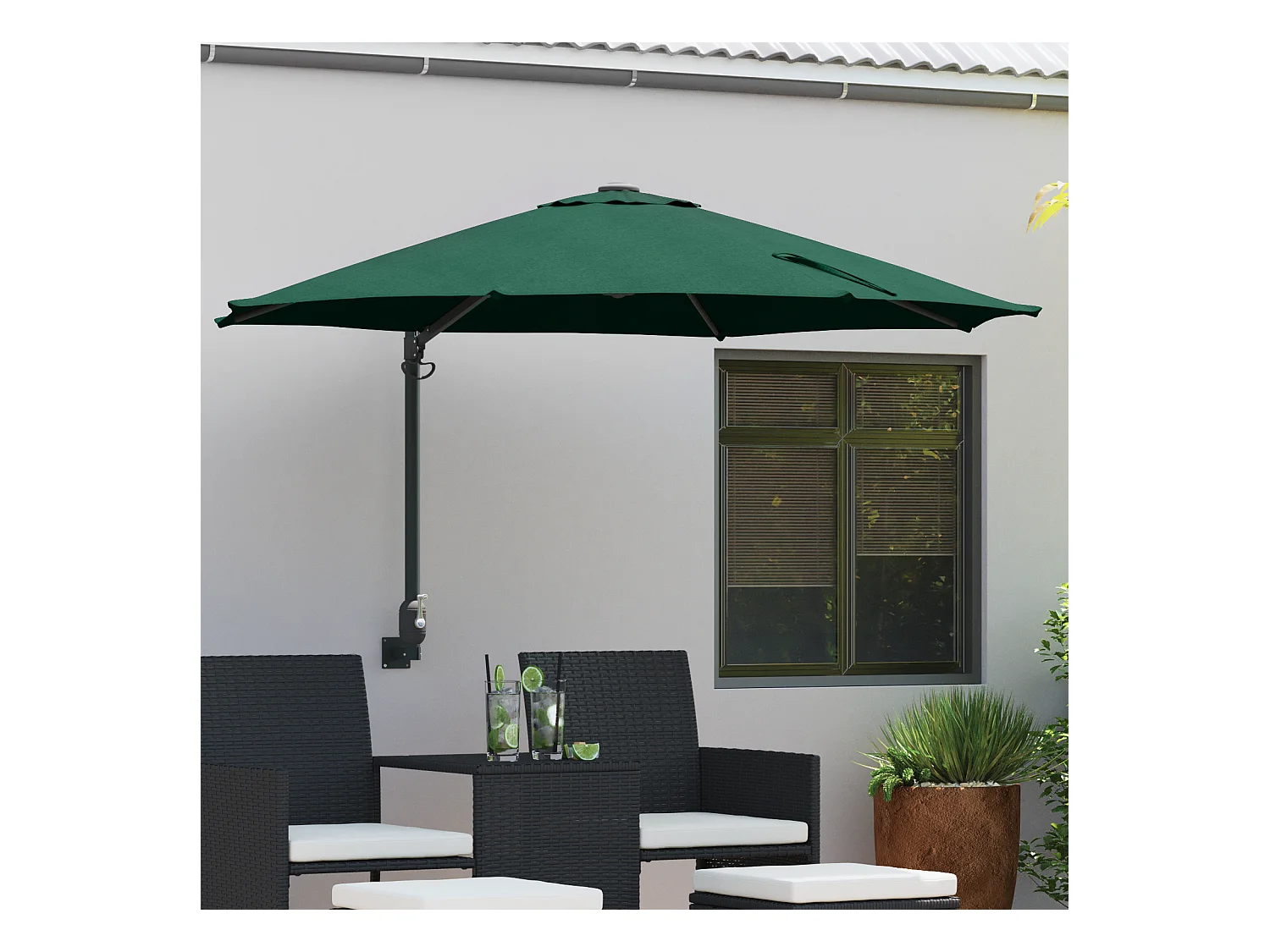 Grand Parasol Vert de Patio Métal, Polyester Grand Inclinable