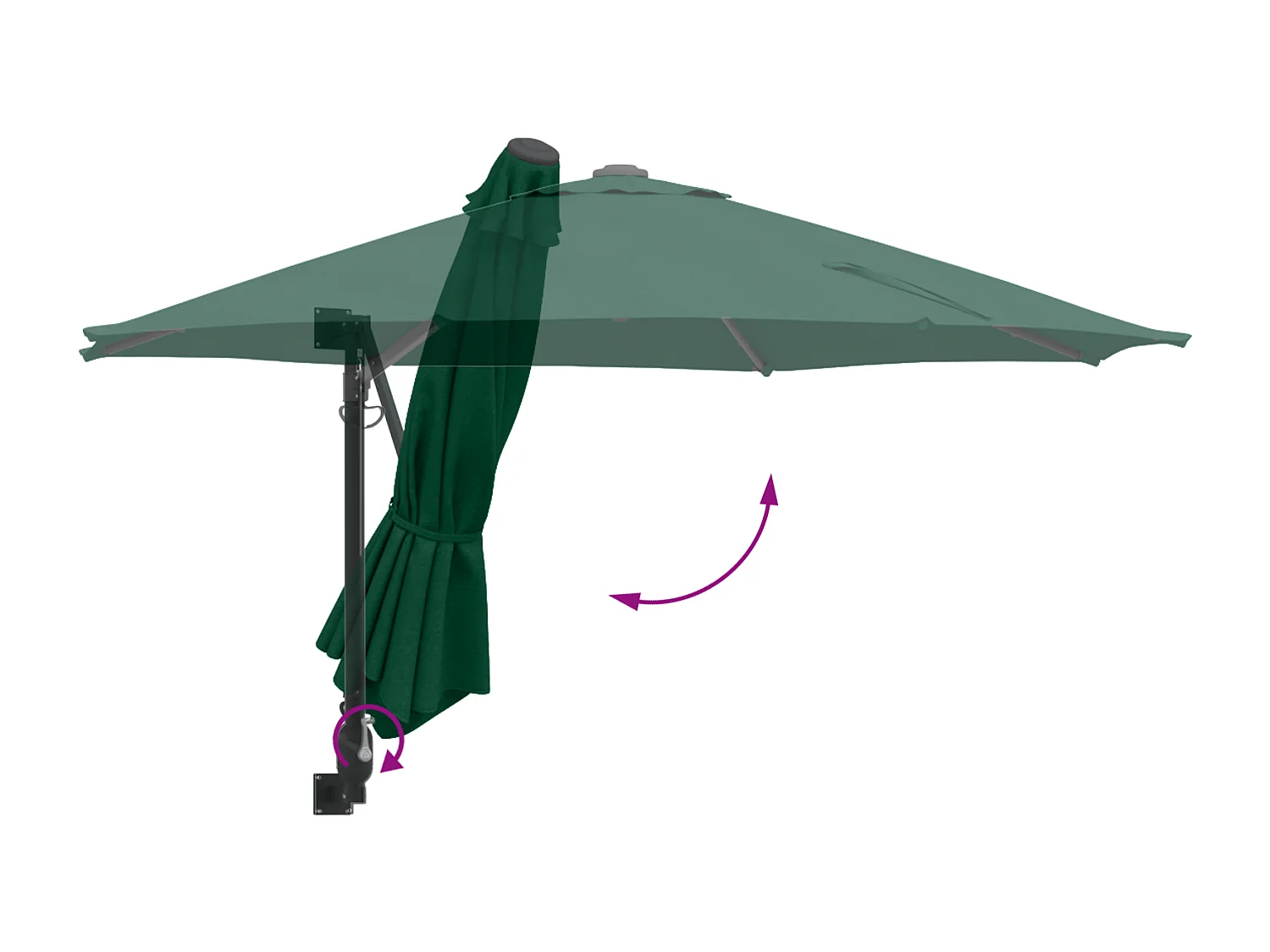 Grande ombrellone da giardino verde in metallo, poliestere, grande inclinazione