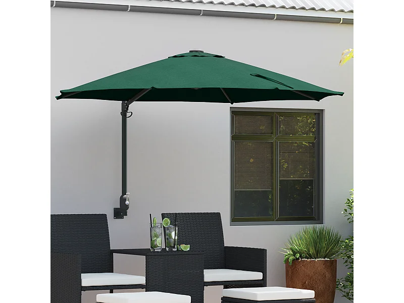 Grande ombrellone da giardino verde in metallo, poliestere, grande inclinazione