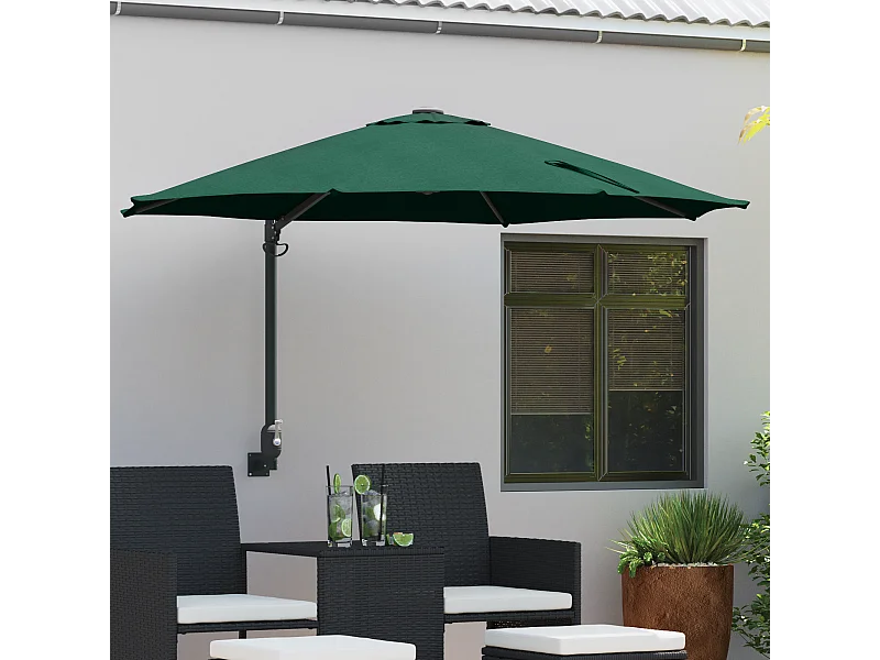 Grande ombrellone da giardino verde in metallo, poliestere, grande inclinazione