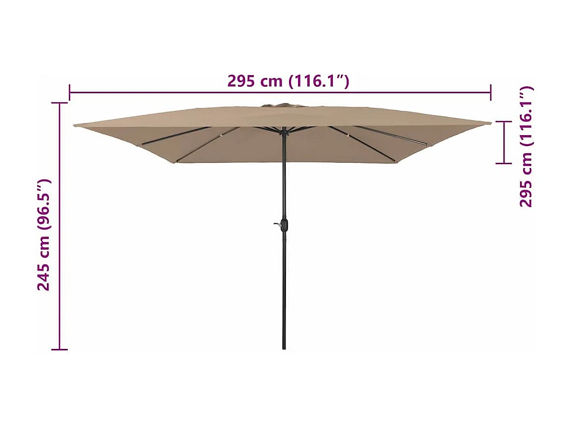 Ombrellone da giardino quadrato 295x245 cm Tortora