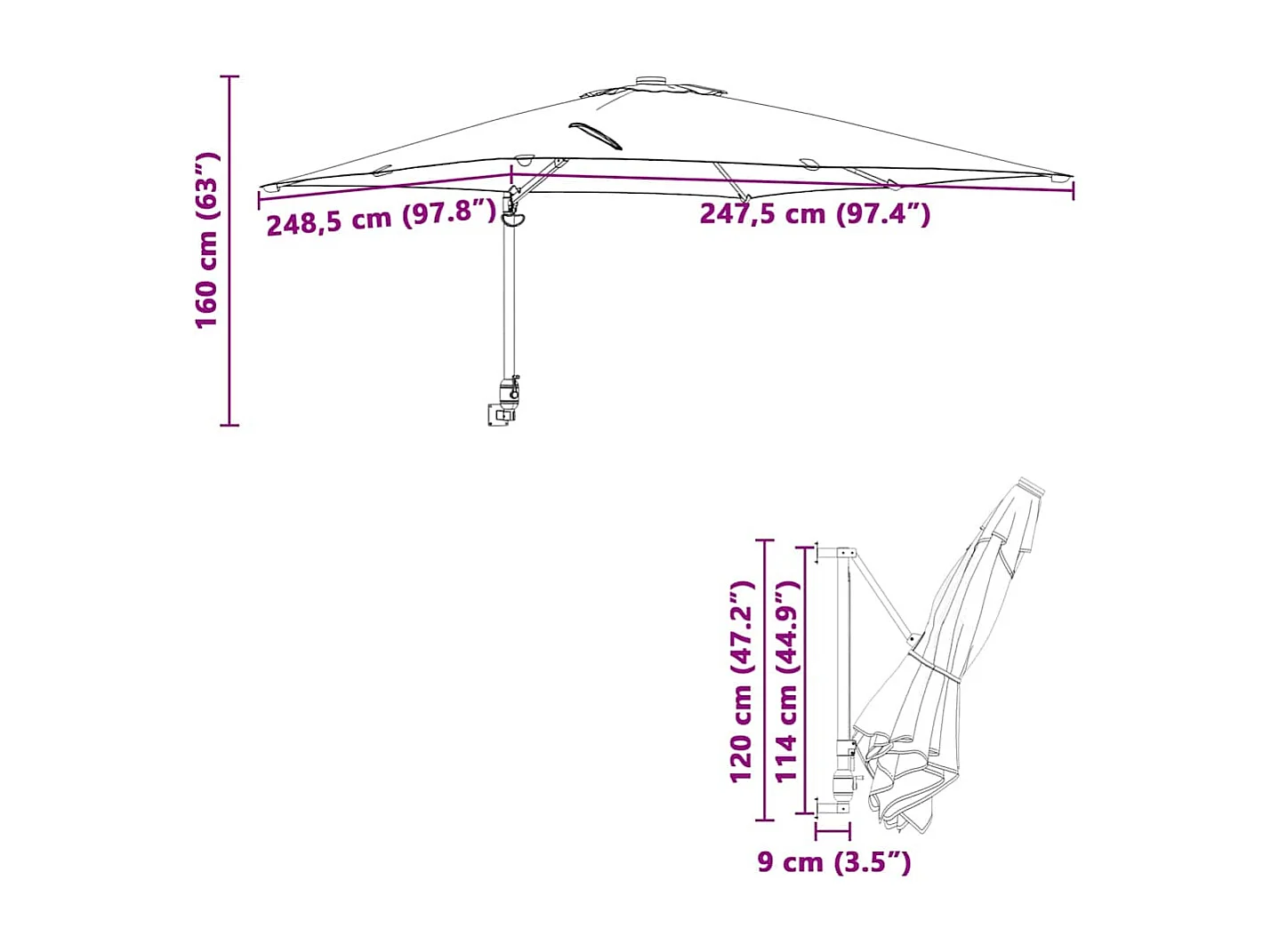 Ombrellone da giardino Vert Poliestere 300 cm x 300 cm pieghevole