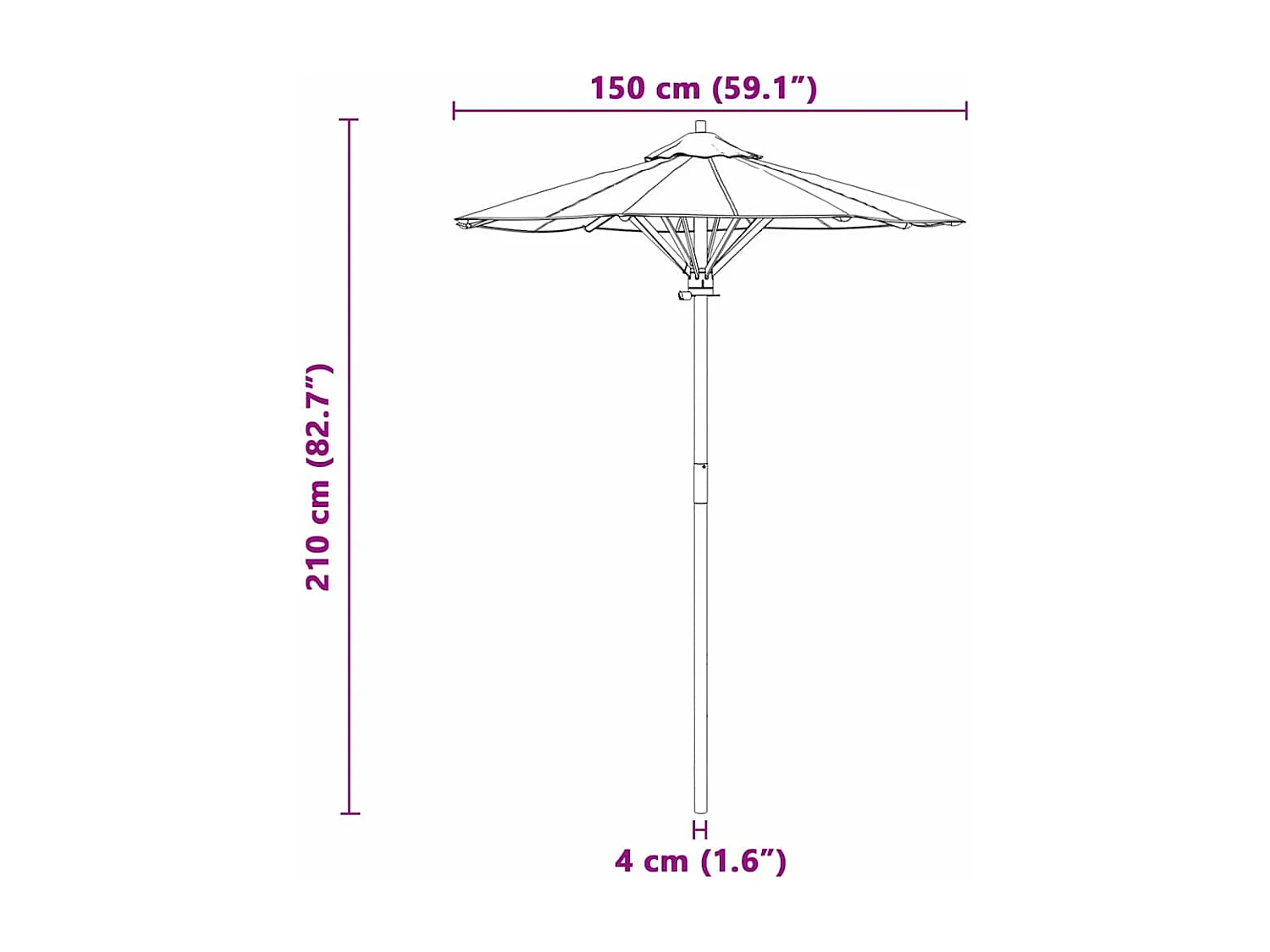 Ombrellone da giardino color crema 150x210 cm in bambù