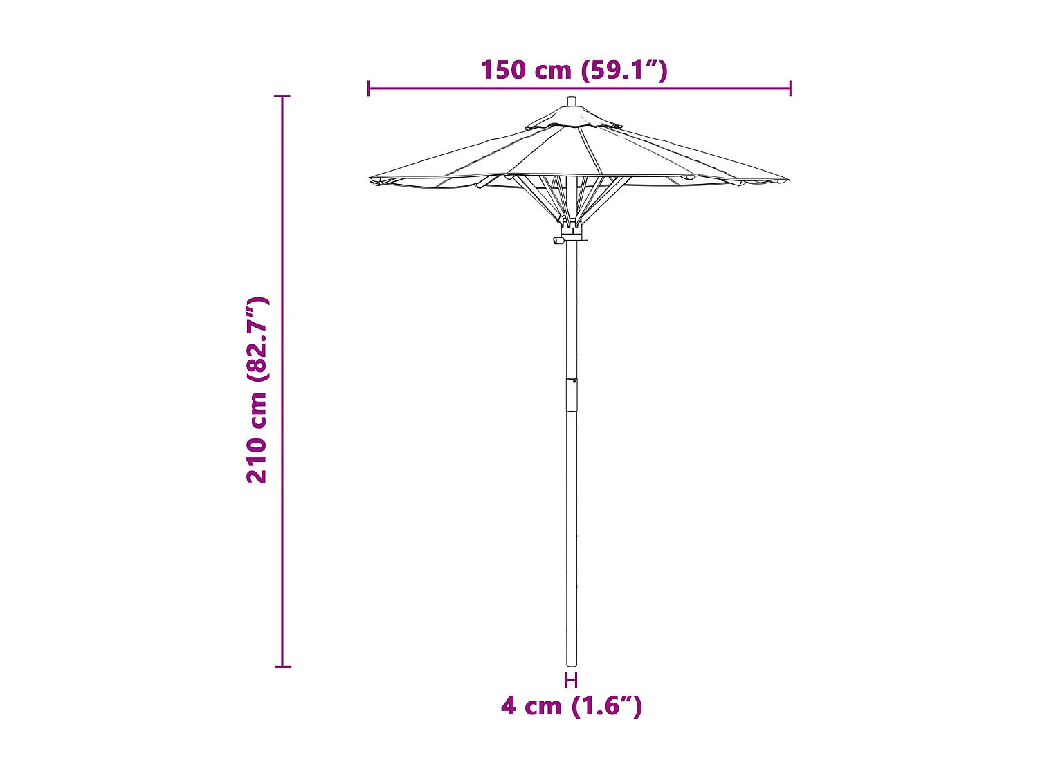 Ombrellone da giardino color crema 150x210 cm in bambù