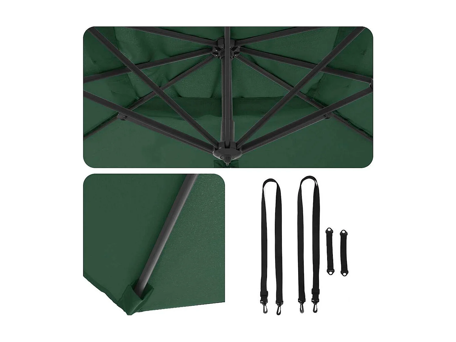 Ombrellone a sbalzo verde Tessuto in poliestere verde e struttura in metallo